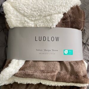 Ludlow Velvet Sherpa Throw Blanket in Brown/Cream